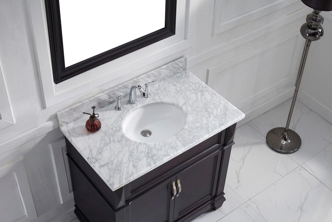 Virtu USA Victoria 36 Single Bathroom Vanity Set in Espresso w/ Italian Carrara White Marble Counter-Top | Round Basin