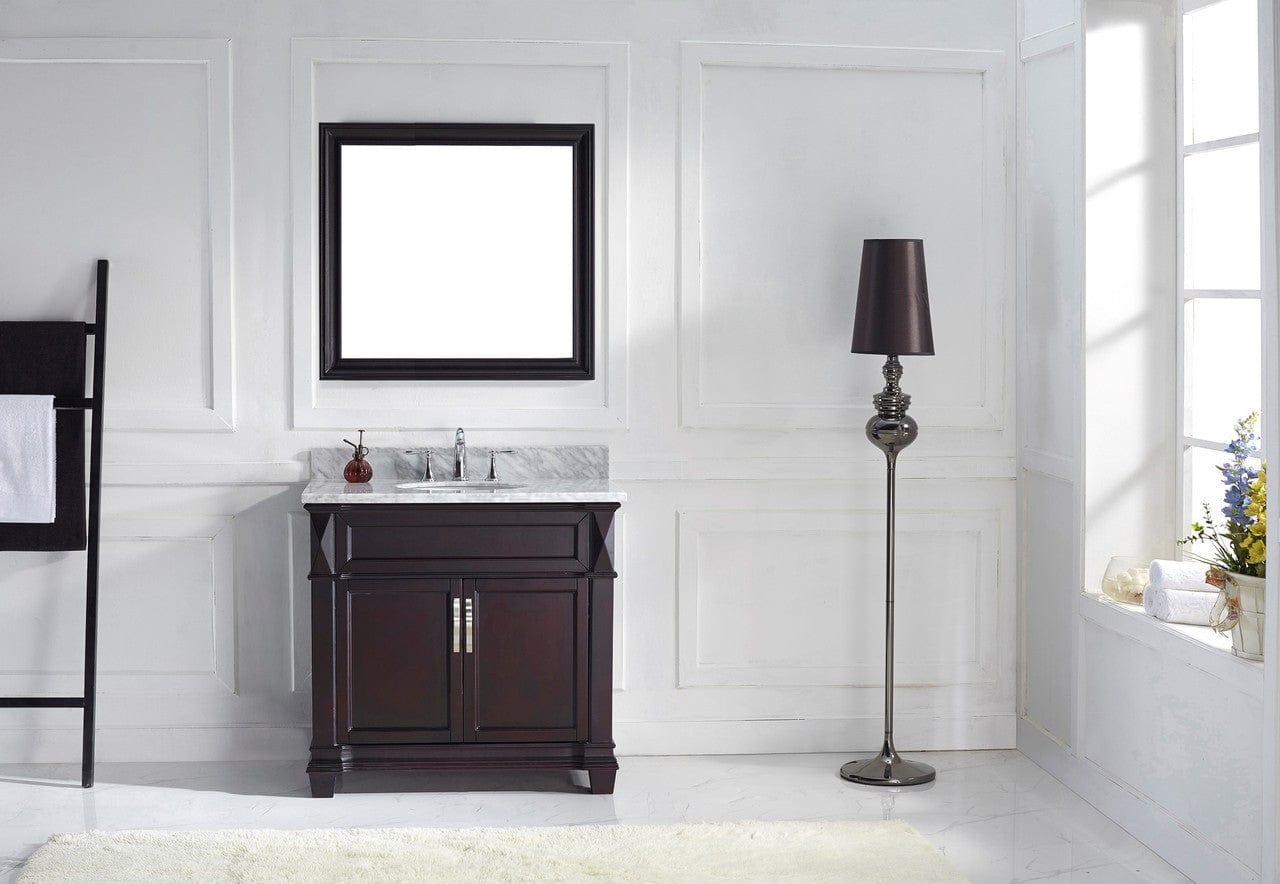Virtu USA Victoria 36 Single Bathroom Vanity Set in Espresso w/ Italian Carrara White Marble Counter-Top | Round Basin