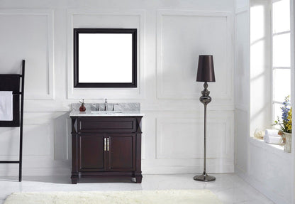 Virtu USA Victoria 36 Single Bathroom Vanity Set in Espresso w/ Italian Carrara White Marble Counter-Top | Square Basin