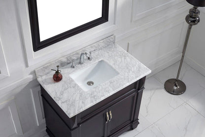 Virtu USA Victoria 36 Single Bathroom Vanity Set in Espresso w/ Italian Carrara White Marble Counter-Top | Square Basin