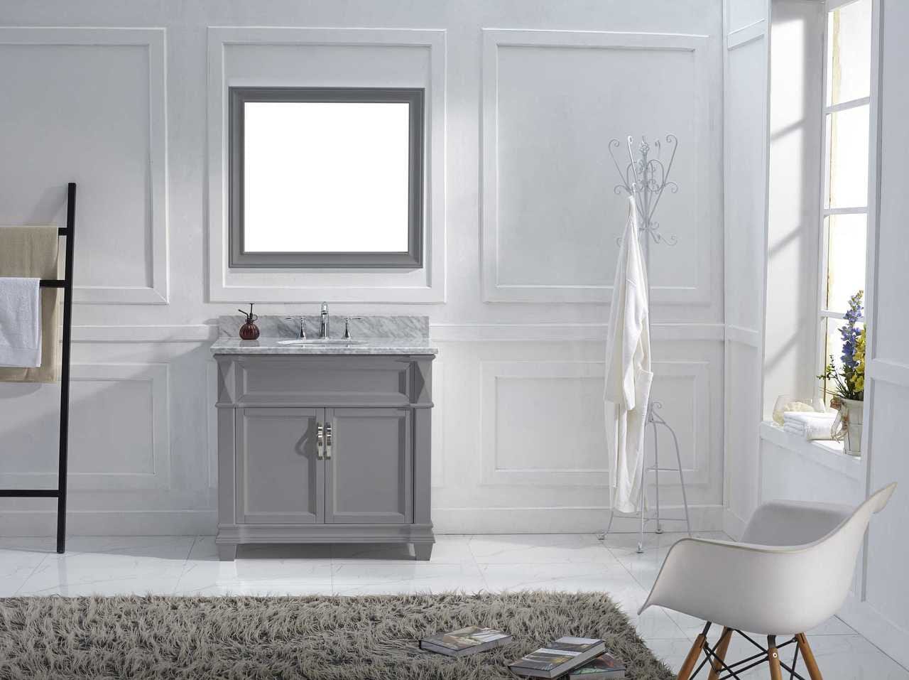 Virtu USA Victoria 36 Single Bathroom Vanity Set in Grey w/ Italian Carrara White Marble Counter-Top | Round Basin