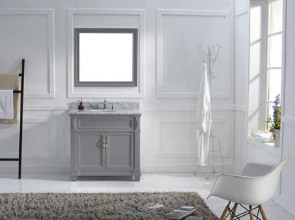 Virtu USA Victoria 36 Single Bathroom Vanity Set in Grey w/ Italian Carrara White Marble Counter-Top | Round Basin