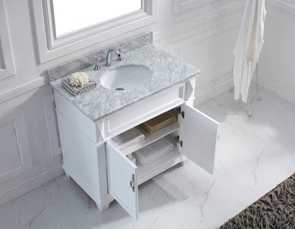 Virtu USA Victoria 36 Single Bathroom Vanity Set in White w/ Italian Carrara White Marble Counter-Top | Round Basin