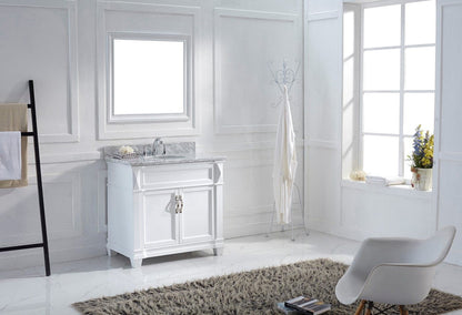 Virtu USA Victoria 36 Single Bathroom Vanity Set in White w/ Italian Carrara White Marble Counter-Top | Round Basin