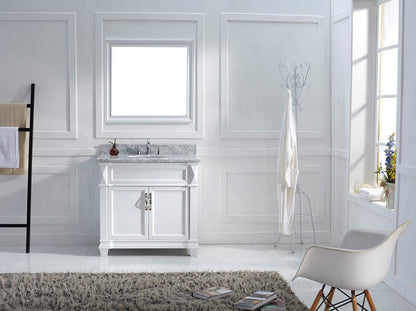 Virtu USA Victoria 36 Single Bathroom Vanity Set in White w/ Italian Carrara White Marble Counter-Top | Round Basin