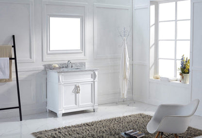 Virtu USA Victoria 36 Single Bathroom Vanity Set in White w/ Italian Carrara White Marble Counter-Top | Square Basin