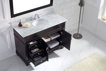 Virtu USA Victoria 48 Single Bathroom Vanity Set in Espresso w/ Italian Carrara White Marble Counter-Top | Round Basin