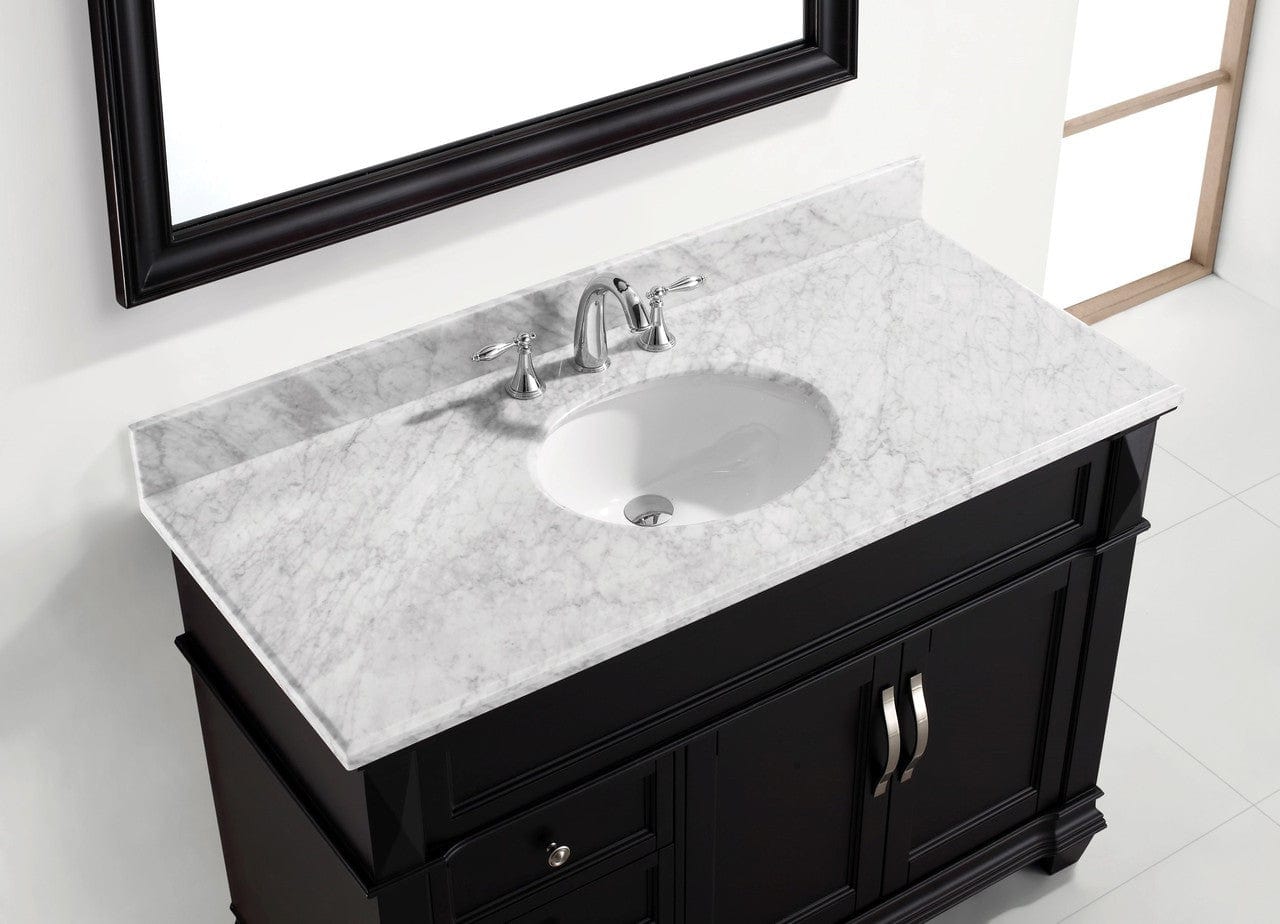 Virtu USA Victoria 48 Single Bathroom Vanity Set in Espresso w/ Italian Carrara White Marble Counter-Top | Round Basin