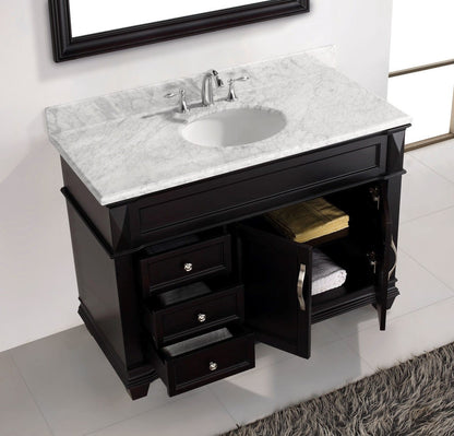 Virtu USA Victoria 48 Single Bathroom Vanity Set in Espresso w/ Italian Carrara White Marble Counter-Top | Round Basin