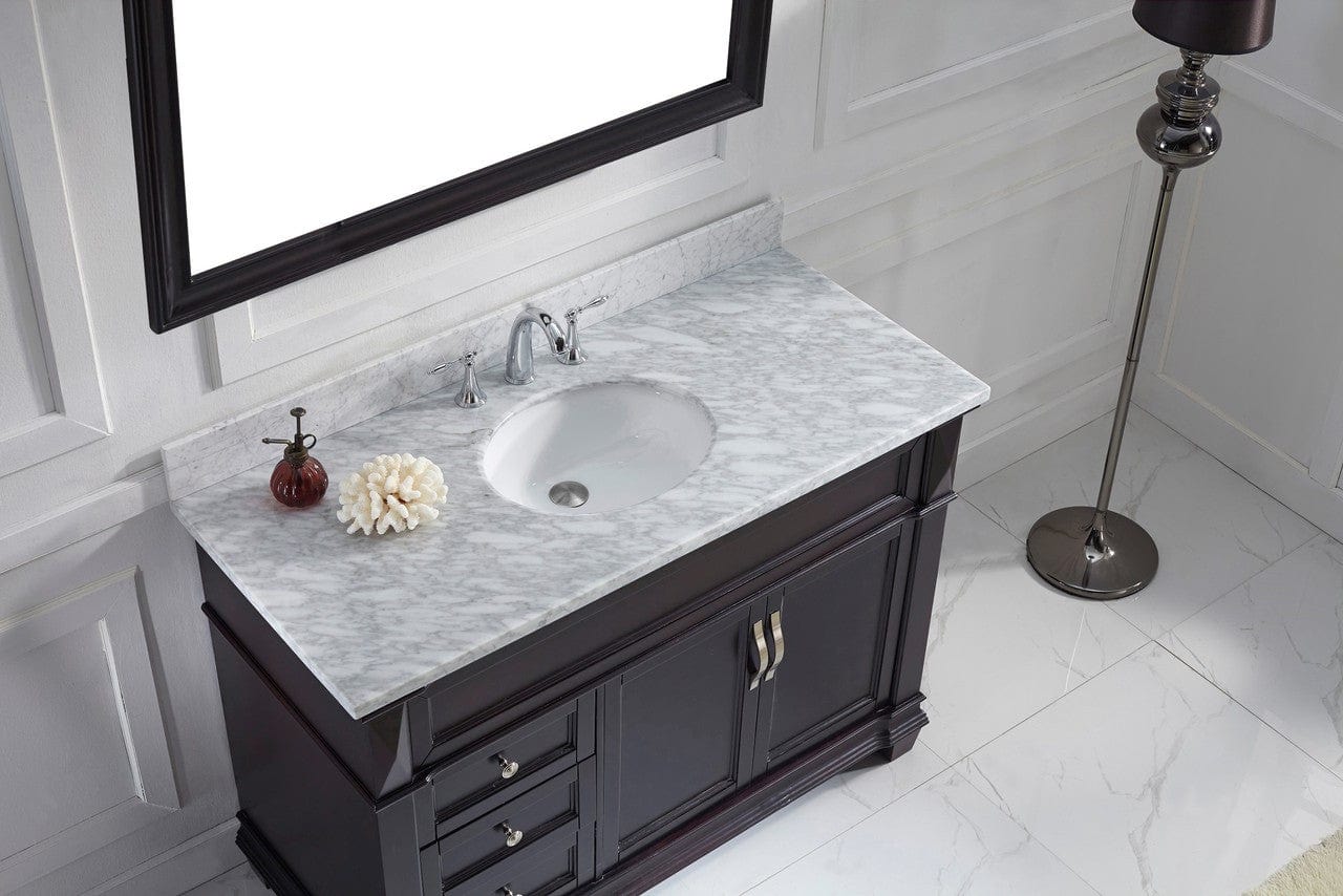 Virtu USA Victoria 48 Single Bathroom Vanity Set in Espresso w/ Italian Carrara White Marble Counter-Top | Round Basin