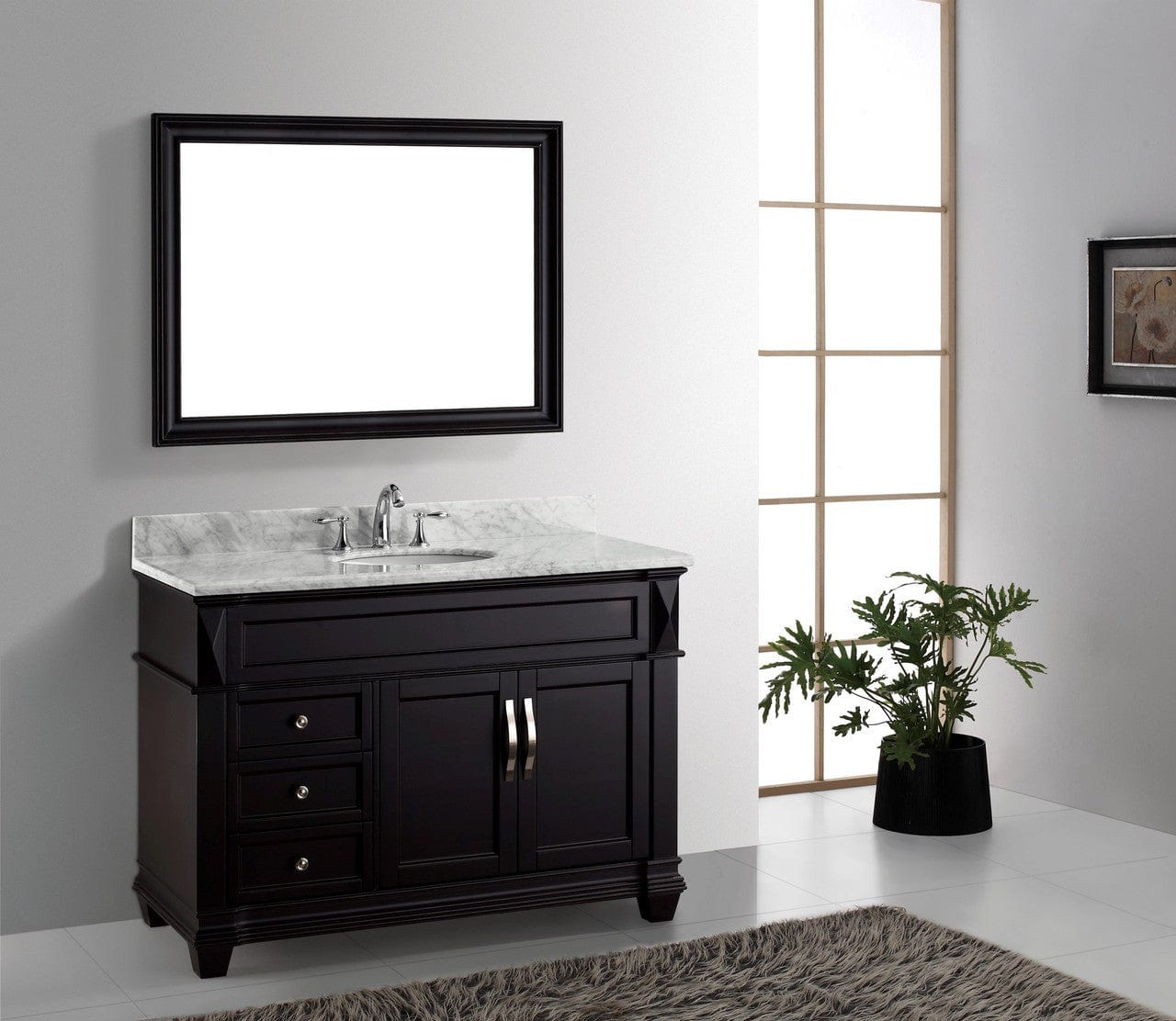 Virtu USA Victoria 48 Single Bathroom Vanity Set in Espresso w/ Italian Carrara White Marble Counter-Top | Round Basin