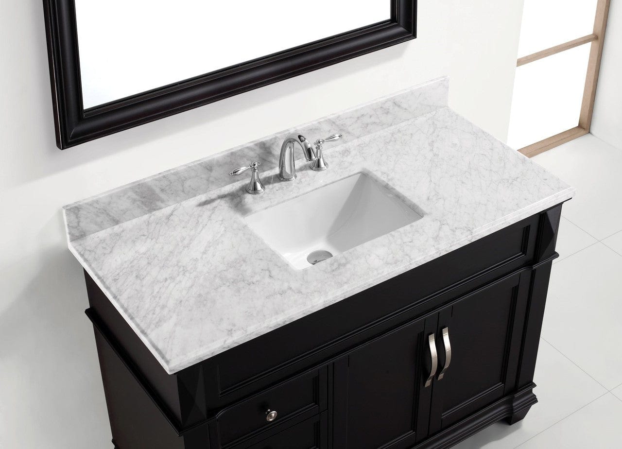 Virtu USA Victoria 48 Single Bathroom Vanity Set in Espresso w/ Italian Carrara White Marble Counter-Top | Square Basin