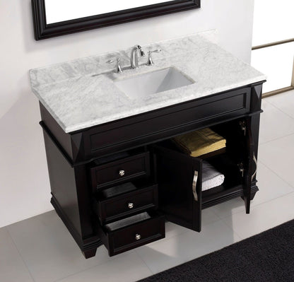 Virtu USA Victoria 48 Single Bathroom Vanity Set in Espresso w/ Italian Carrara White Marble Counter-Top | Square Basin