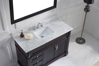 Virtu USA Victoria 48 Single Bathroom Vanity Set in Espresso w/ Italian Carrara White Marble Counter-Top | Square Basin