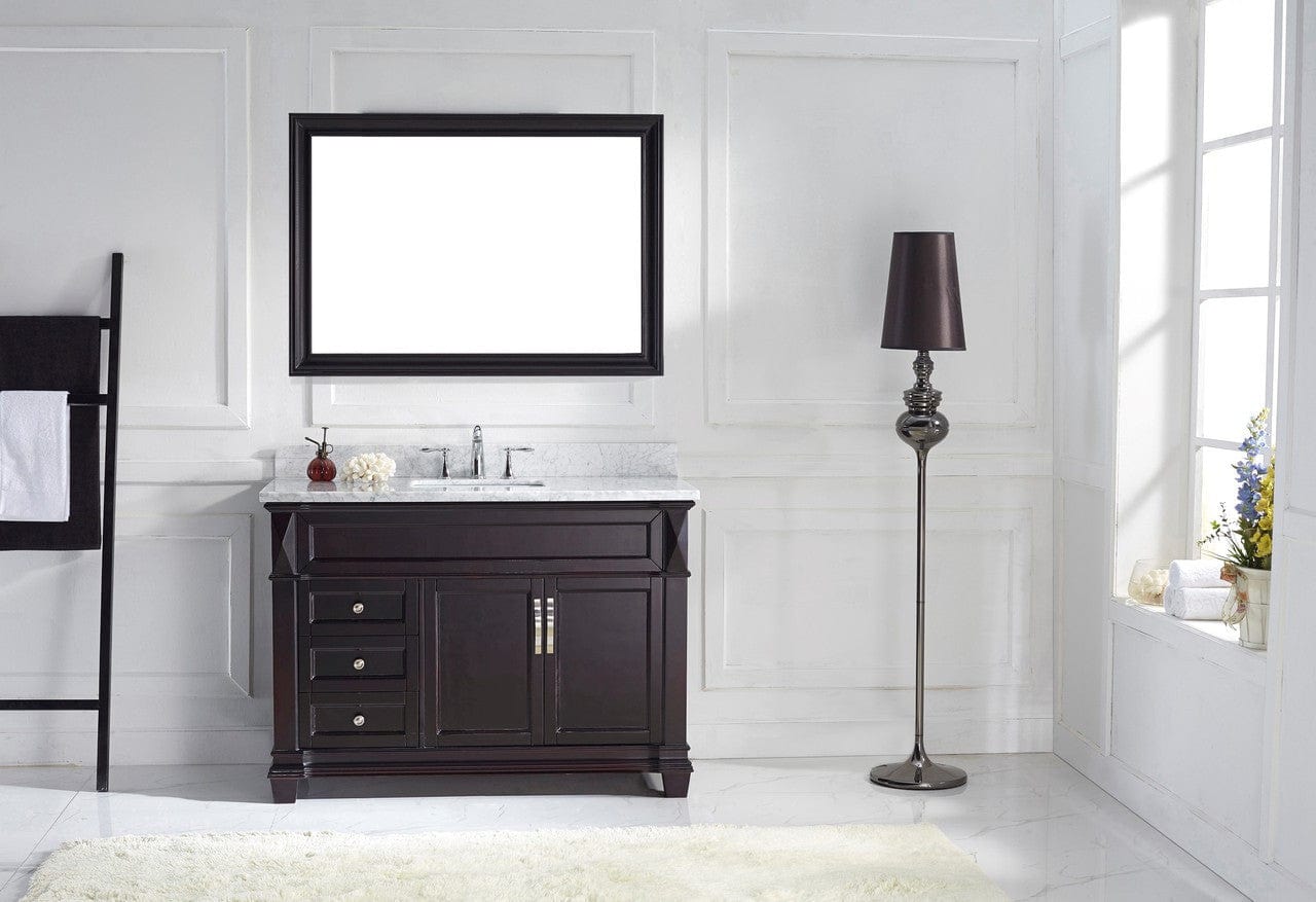 Virtu USA Victoria 48 Single Bathroom Vanity Set in Espresso w/ Italian Carrara White Marble Counter-Top | Square Basin