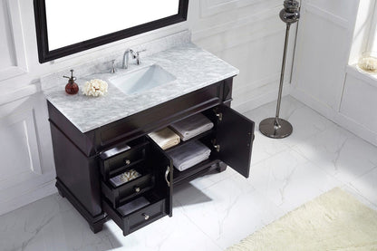 Virtu USA Victoria 48 Single Bathroom Vanity Set in Espresso w/ Italian Carrara White Marble Counter-Top | Square Basin