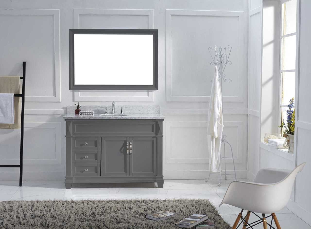 Virtu USA Victoria 48 Single Bathroom Vanity Set in Grey w/ Italian Carrara White Marble Counter-Top | Round Basin