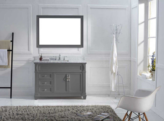 Virtu USA Victoria 48 Single Bathroom Vanity Set in Grey w/ Italian Carrara White Marble Counter-Top | Square Basin