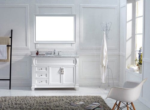 Virtu USA Victoria 48" Single Bathroom Vanity Cabinet Set in White w/ Italian Carrara White Marble Counter-Top, Round Basin