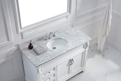 Virtu USA Victoria 48 Single Bathroom Vanity Set in White w/ Italian Carrara White Marble Counter-Top | Round Basin