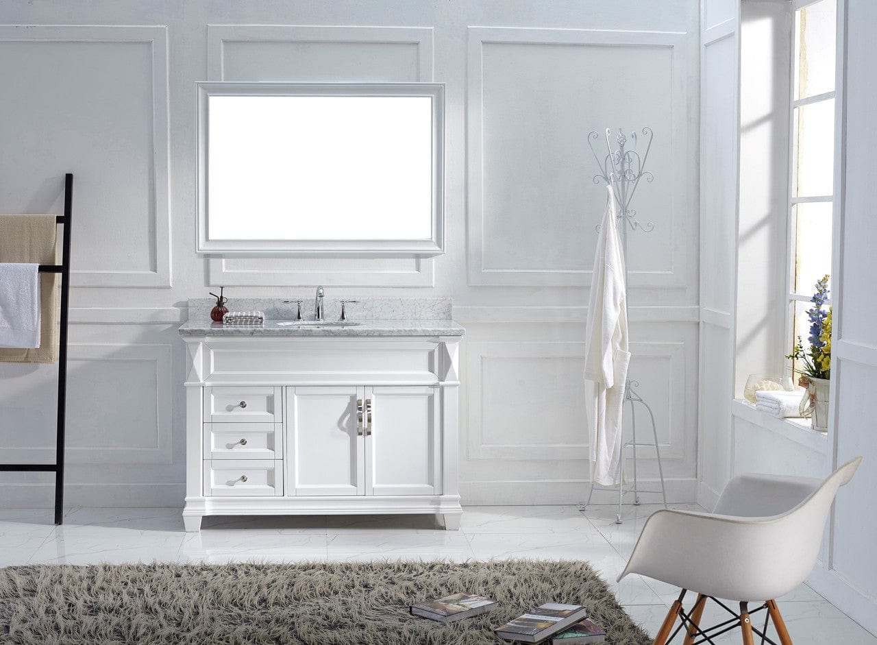 Virtu USA Victoria 48 Single Bathroom Vanity Set in White w/ Italian Carrara White Marble Counter-Top | Round Basin
