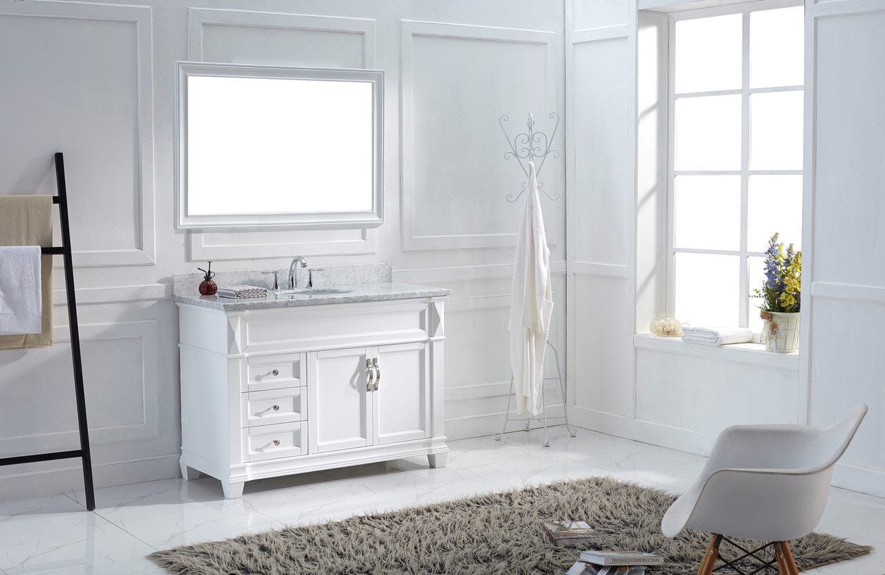 Virtu USA Victoria 48 Single Bathroom Vanity Set in White w/ Italian Carrara White Marble Counter-Top | Round Basin