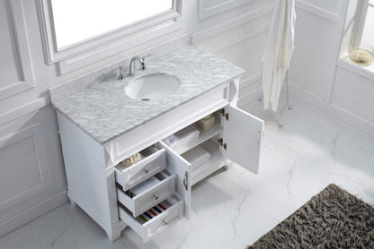 Virtu USA Victoria 48 Single Bathroom Vanity Set in White w/ Italian Carrara White Marble Counter-Top | Round Basin