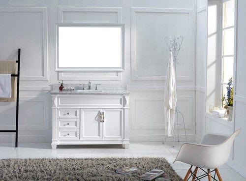 Virtu USA Victoria 48" Single Bathroom Vanity Cabinet Set in White w/ Italian Carrara White Marble Counter-Top