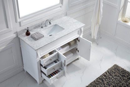 Virtu USA Victoria 48 Single Bathroom Vanity Set in White w/ Italian Carrara White Marble Counter-Top | Square Basin