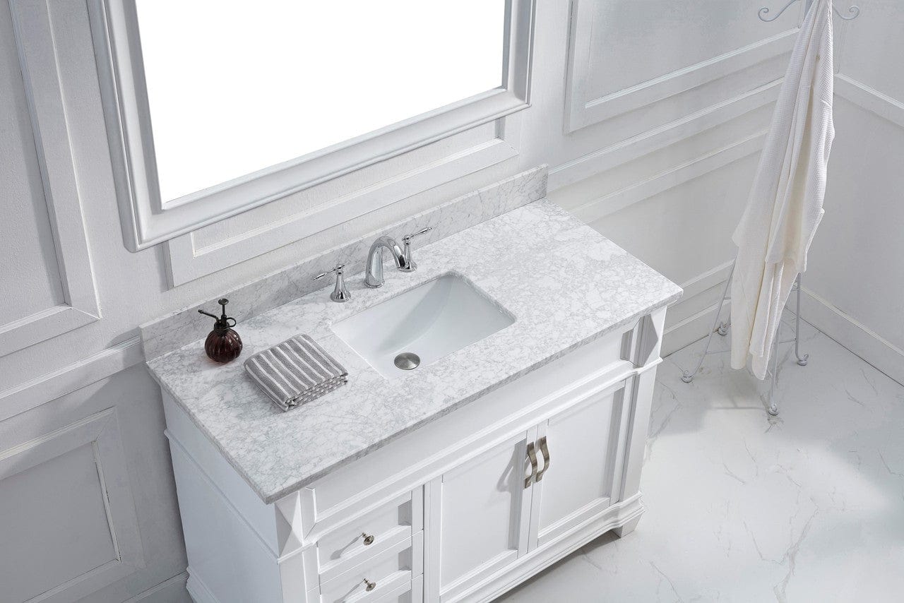 Virtu USA Victoria 48 Single Bathroom Vanity Set in White w/ Italian Carrara White Marble Counter-Top | Square Basin