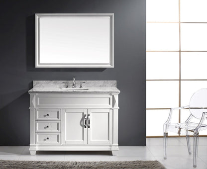 Virtu USA Victoria 48 Single Bathroom Vanity Set in White w/ Italian Carrara White Marble Counter-Top | Square Basin