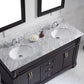 Virtu USA Victoria 60 Double Bathroom Vanity Set in Espresso w/ Italian Carrara White Marble Counter-Top | Round Basin