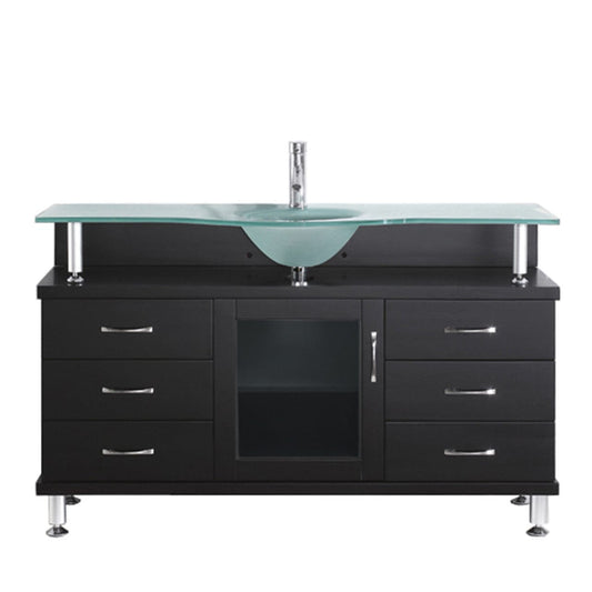 Virtu USA Vincente 55" Single Bathroom Vanity in Espresso w/ Frosted Tempered Glass Counter-Top