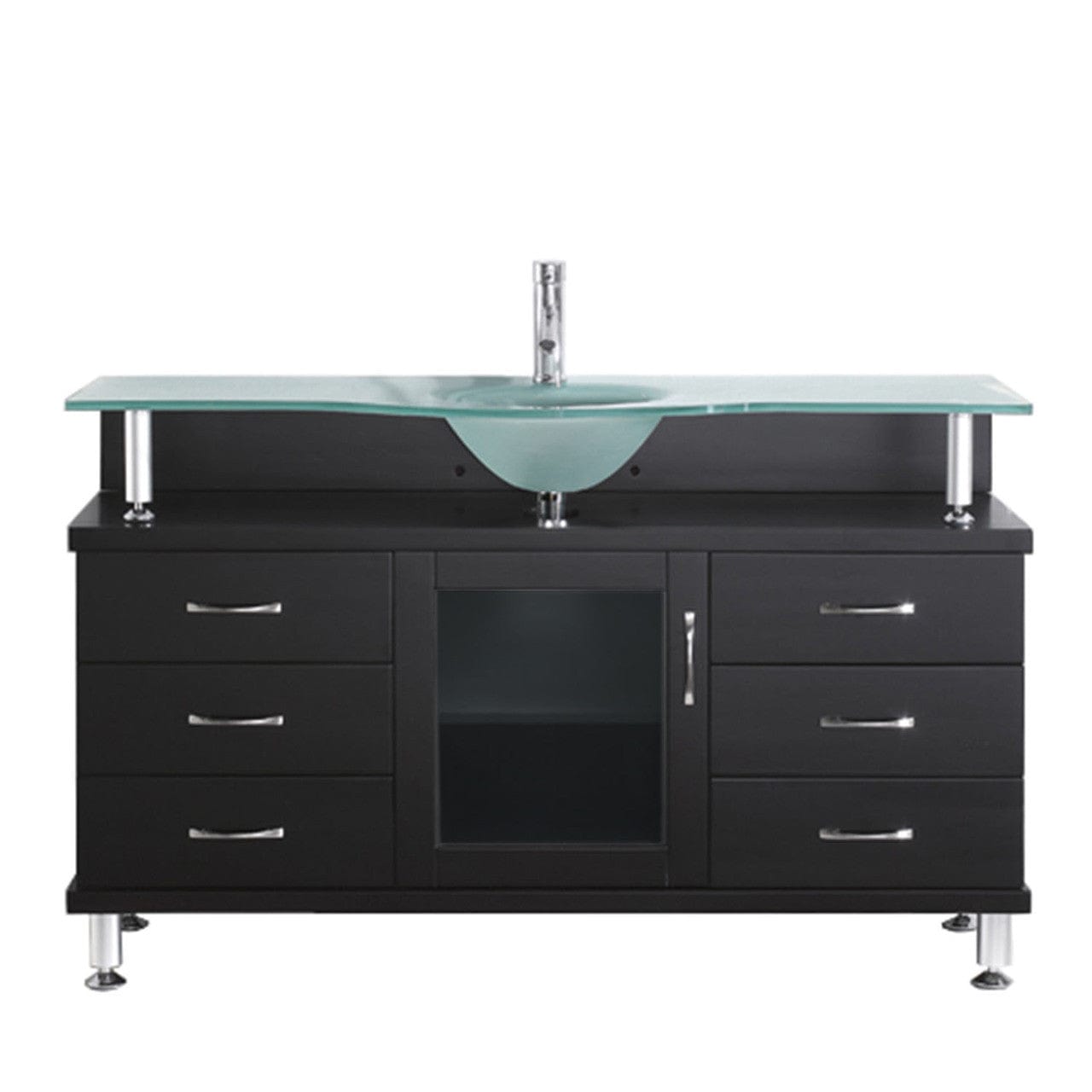 Virtu USA Vincente 55" Single Bathroom Vanity in Espresso w/ Frosted Tempered Glass Counter-Top