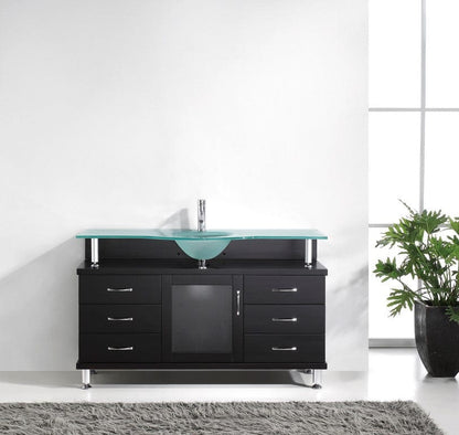 Virtu USA Vincente 55 Single Bathroom Vanity in Espresso w/ Frosted Tempered Glass Counter-Top