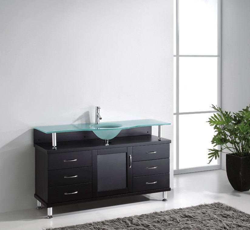 Virtu USA Vincente 55 Single Bathroom Vanity in Espresso w/ Frosted Tempered Glass Counter-Top