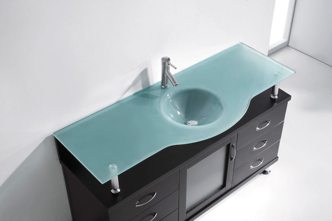 Virtu USA Vincente 55 Single Bathroom Vanity in Espresso w/ Frosted Tempered Glass Counter-Top