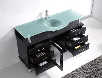 Virtu USA Vincente 55 Single Bathroom Vanity in Espresso w/ Frosted Tempered Glass Counter-Top