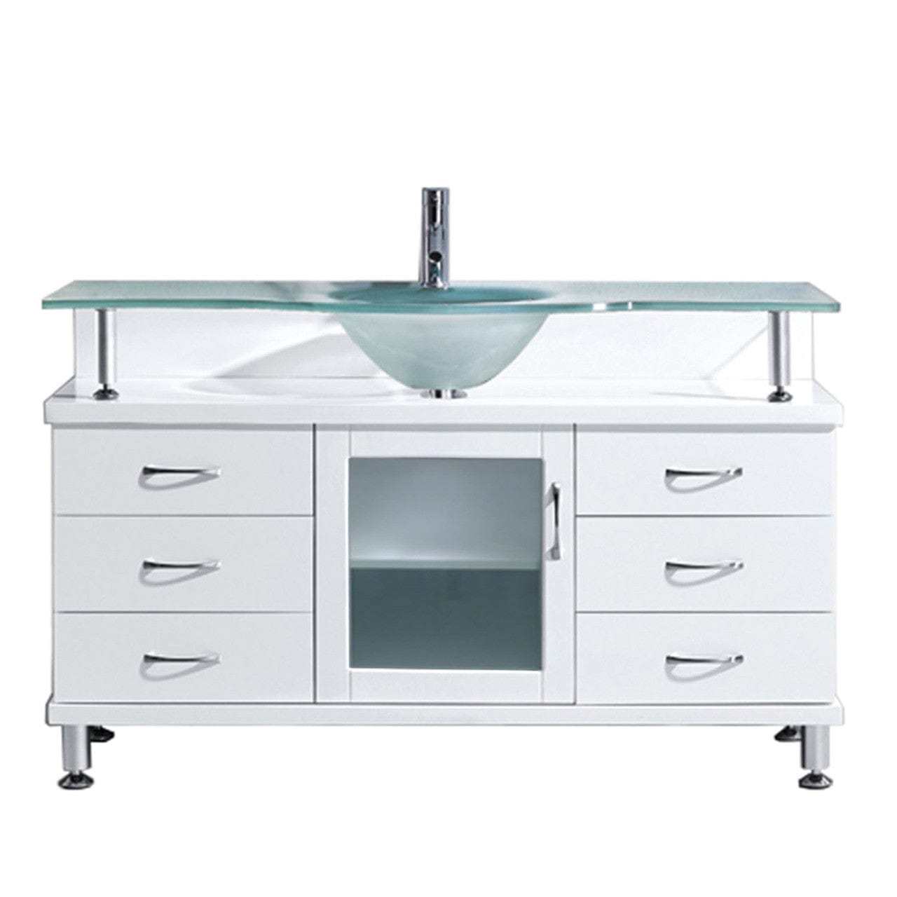 Virtu USA Vincente 55" Single Bathroom Vanity in White w/ Frosted Tempered Glass Counter-Top