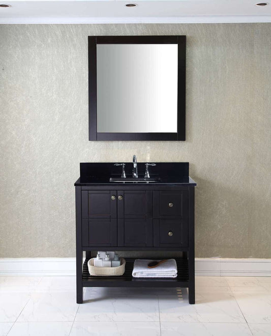 Virtu USA Winterfell 36 Single Bathroom Vanity Set in Espresso w/ Black Galaxy Granite Counter-Top | Square Basin