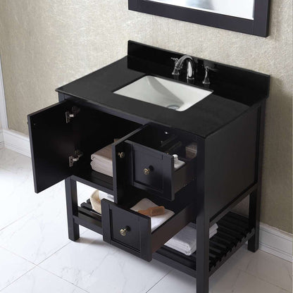 Virtu USA Winterfell 36 Single Bathroom Vanity Set in Espresso w/ Black Galaxy Granite Counter-Top | Square Basin