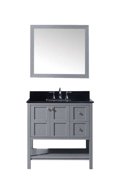 Virtu USA Winterfell 36 Single Bathroom Vanity Set in Grey w/ Black Galaxy Granite Counter-Top