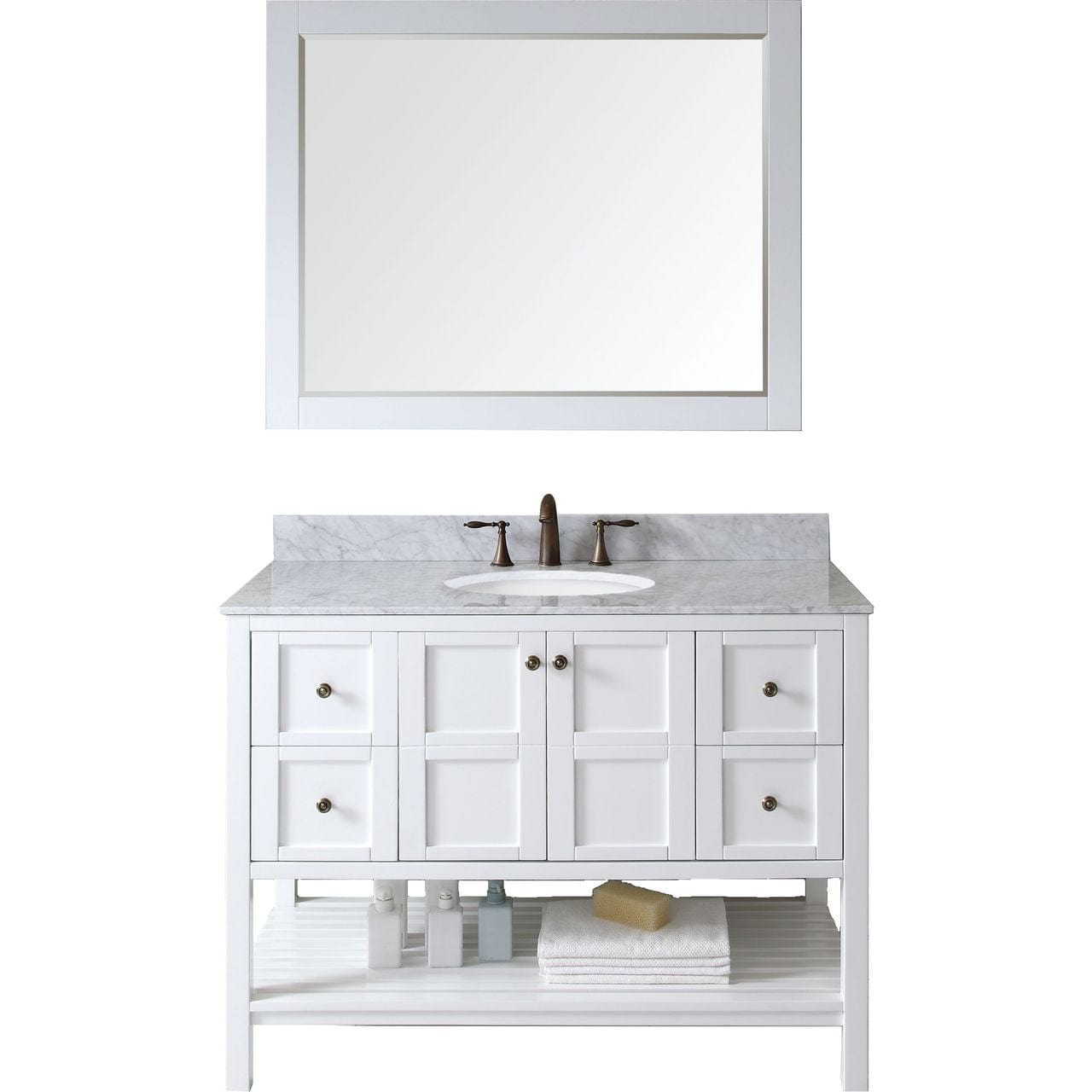 Virtu USA Winterfell 48" Single Bathroom Vanity Set in White w/ Italian Carrara White Marble Counter-Top | Round Basin