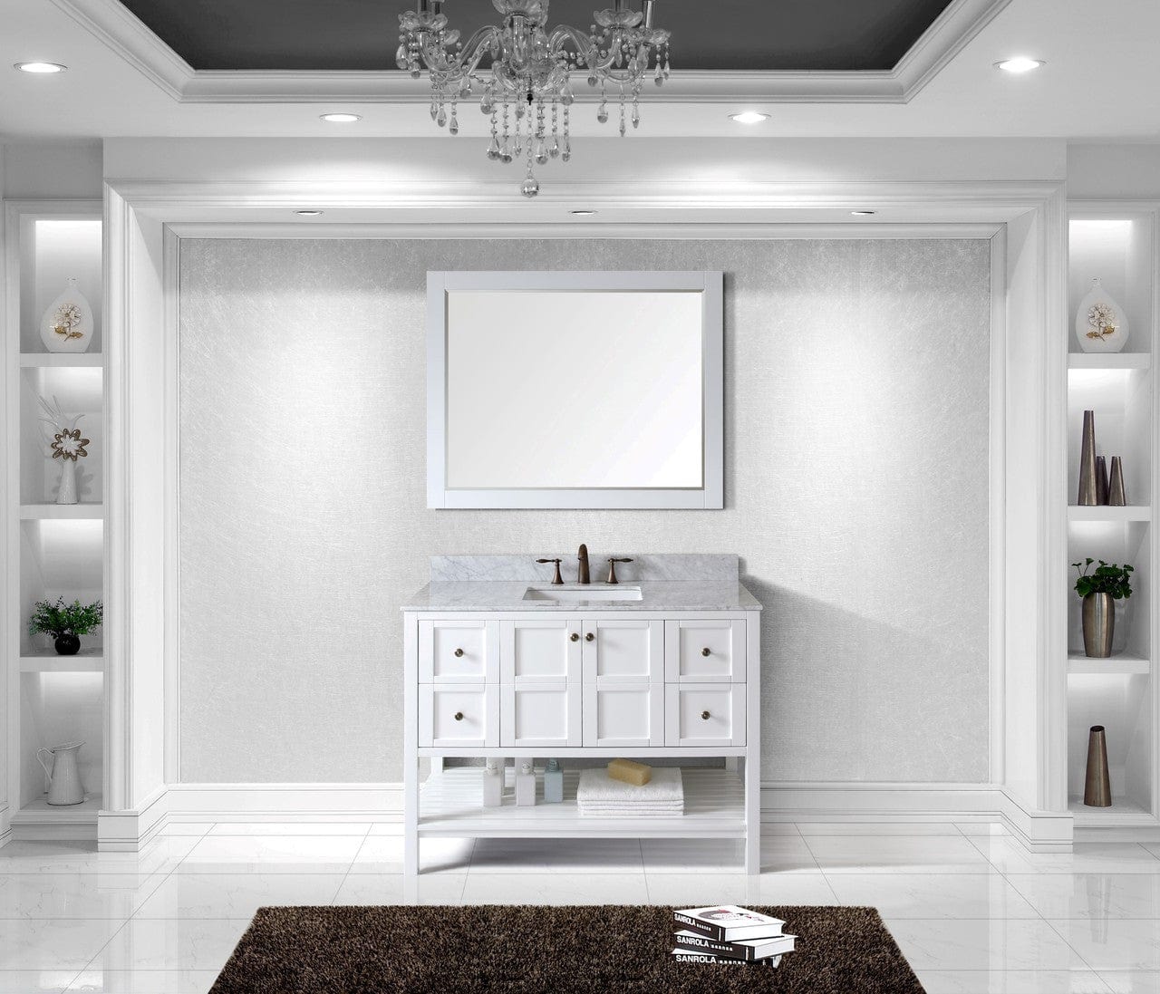 Virtu USA Winterfell 48 Single Bathroom Vanity Set in White w/ Italian Carrara White Marble Counter-Top | Square Basin