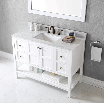 Virtu USA Winterfell 48 Single Bathroom Vanity Set in White w/ Italian Carrara White Marble Counter-Top | Square Basin