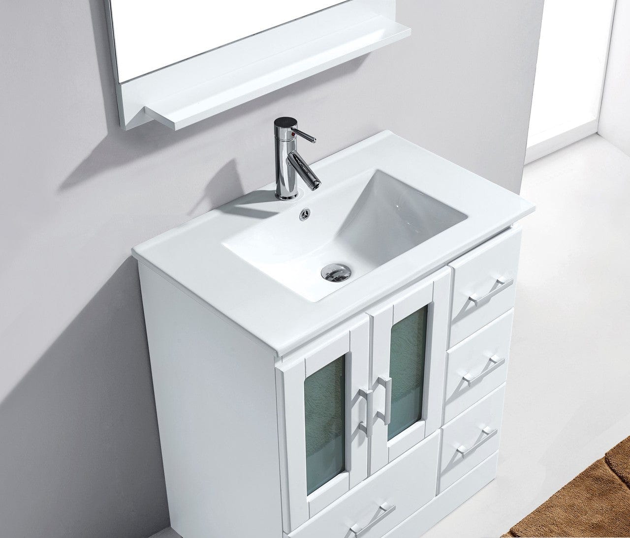 Virtu USA Zola 30 Single Bathroom Vanity Set In White w/ Ceramic Counter-top | Square Basin | No Mirror