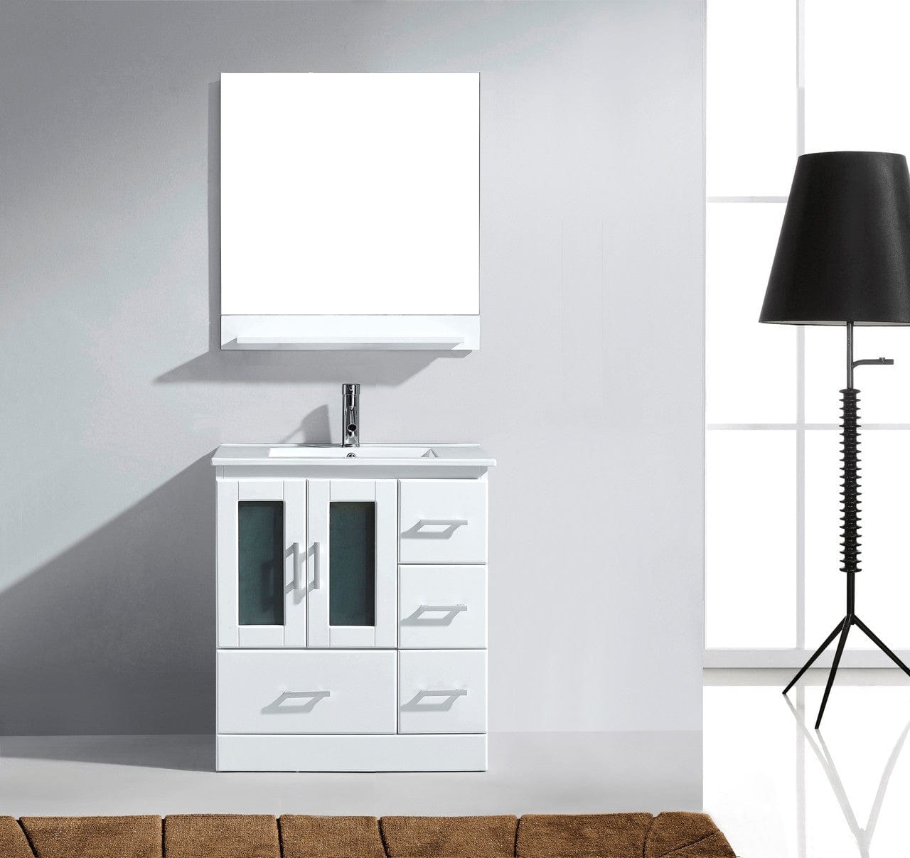 Virtu USA Zola 30 Single Bathroom Vanity Set In White w/ Ceramic Counter-top | Square Basin | No Mirror