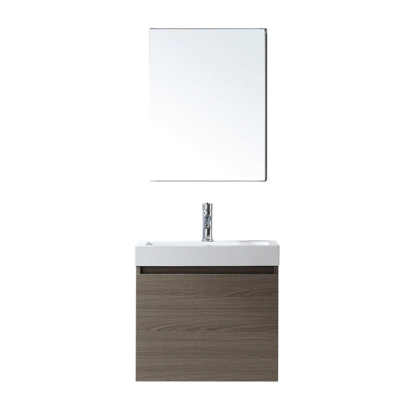 Virtu USA Zuri 24 Single Square Sink Grey Oak Top Vanity in Grey Oak with Polished Chrome Faucet and Mirror