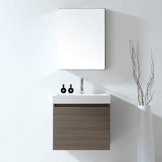 Virtu USA Zuri 24 Single Square Sink Grey Oak Top Vanity in Grey Oak w/ Polished Chrome Faucet & Mirror
