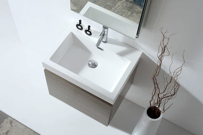 Virtu USA Zuri 24 Single Square Sink Grey Oak Top Vanity in Grey Oak w/ Polished Chrome Faucet & Mirror